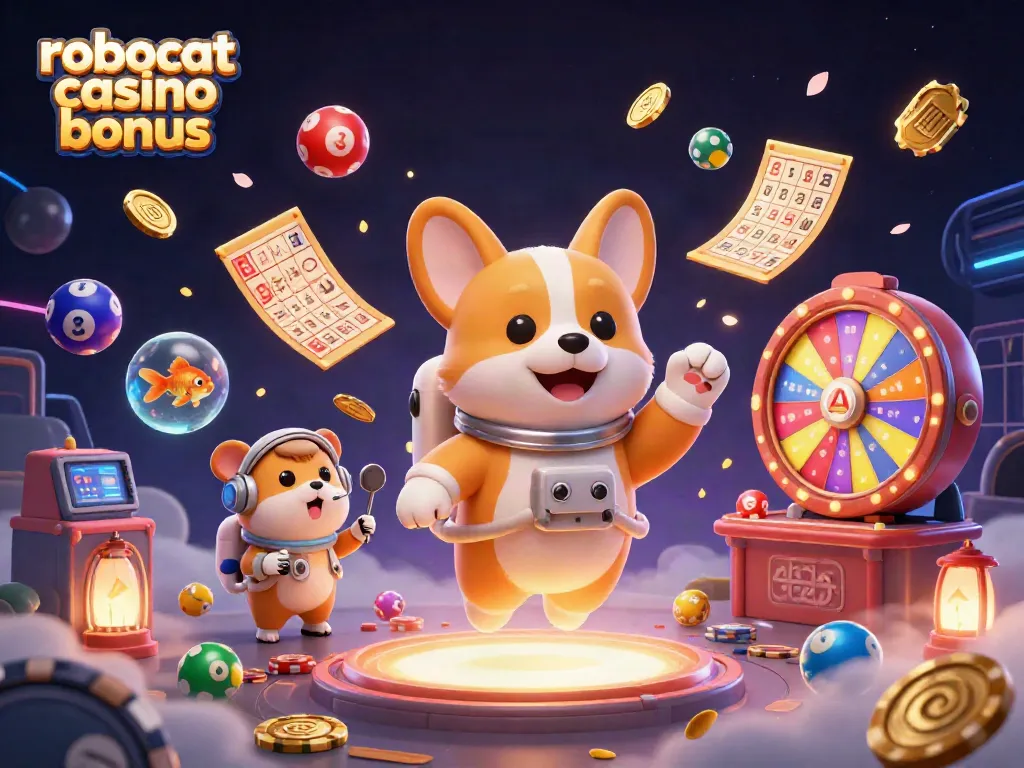 Engage in exciting gameplay with the robocat casino bonus, featuring dynamic 3D characters in a vibrant casino.
