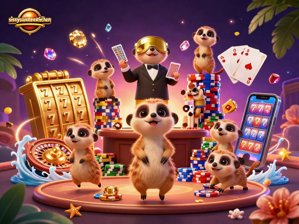Sissy's Southern Kitchen showcases an exciting casino scene with playful meerkats and dynamic slot action.